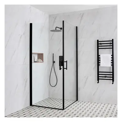 Cabine de douche d’angle à double portes pivotantes –  Noir – 70 cm x 70 cm – Nox