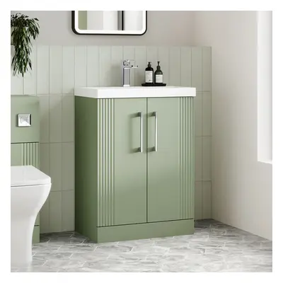 Meuble lavabo cannelé – Avec vasque – 61 cm – Salle de bains - Blanc satiné - Hudson Reed Modern