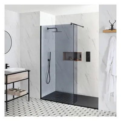 Paroi de douche italienne verre fumé - Avec receveur de douche texturé anthracite - 110 x 70 cm 