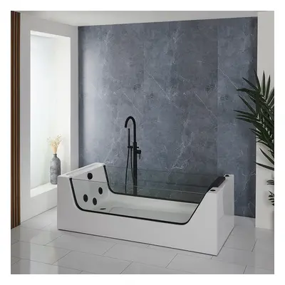 Baignoire balnéo double dos - Buse et jet noir - Paroi verre - 180 x 80 cm - Hudson Reed