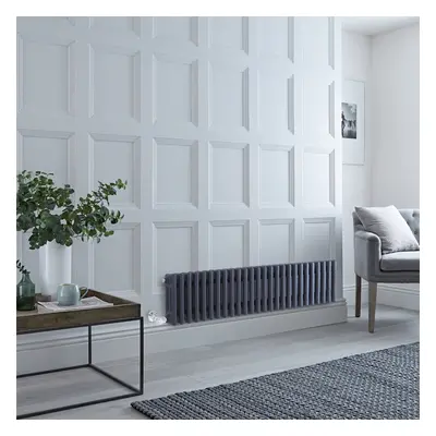 Radiateur électrique horizontal – Style fonte – Anthracite – 3 rangs – 30 cm x 119 cm – Sans the