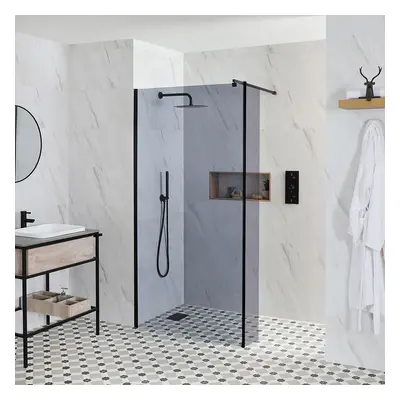 Paroi de douche italienne verre fumé - 195 cm - Noir - 70 cm - Sans paroi de retour - Nox-Luna