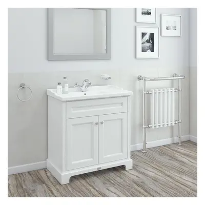 Meuble lavabo grège – 80 cm – Avec plan vasque pré-percé de 3 trous pour la robinetterie – RAK W