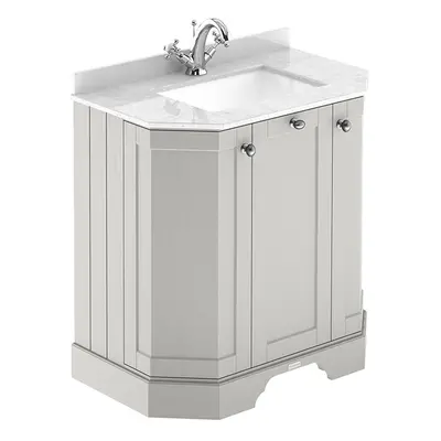 Meuble de salle de bain rétro – Avec plan de travail en marbre blanc - 77 cm - 3 trous pour la r