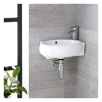 Lave Main d'Angle - 40 x 28 cm - WC - Design Suspendu Mural Moderne - Hudson Reed