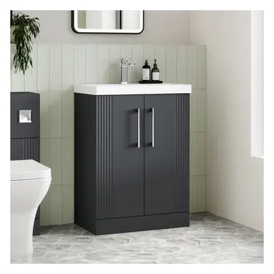 Meuble lavabo cannelé – Avec vasque – Salle de bains - 51 cm – Gris satiné - Hudson Reed Moderne