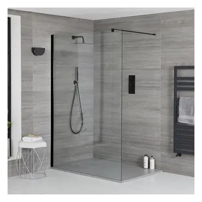 Douche italienne d'angle noir avec receveur gris clair - 90 cm x 80 cm - Nox