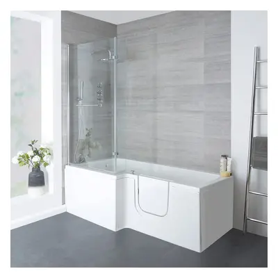 Baignoire douche à porte - Avec pare-baignoire, tablier frontal et latéral - 170 x 85 cm - Angle