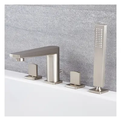 Robinet Bain Douche 4 Trous - Design Moderne & Douchette Nickel Brossé