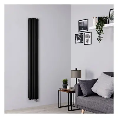 Radiateur électrique design vertical – Noir mat – 160 cm x 23,6 cm - 1 rang - Sans cache-câble, 