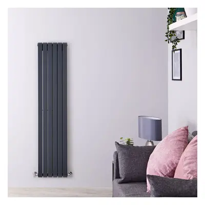 Radiateur Vertical Fin Design Anthracite - Eau Chaude - 160 x 35cm 1200W