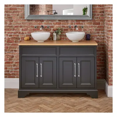 Meuble Double Vasque Rétro - 120 cm - Plan Bois Chêne - Gris Noir - Hudson Reed, aucun, chromée,