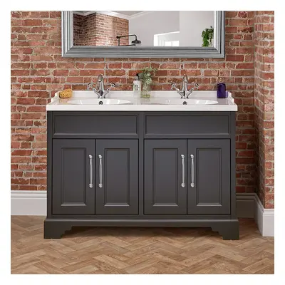 Meuble Lavabo Rétro Double Vasque – 120 cm – Design Gris Noir – Thornton - Hudson Reed - sans la