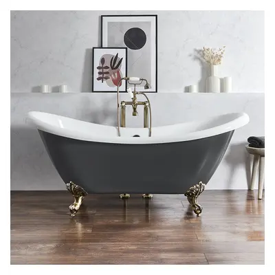 Baignoire îlot rétro - Double dos – 175 x 73 cm – Gris - Pieds or brossé - Legend - Hudson Reed