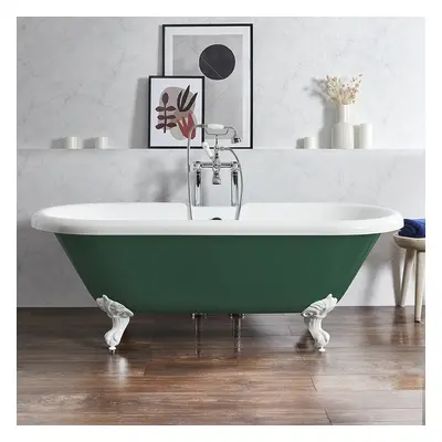 Baignoire îlot rétro - Bord roulé – 179,5 x 78,5 cm – Vert - Pieds blancs - Legend - Hudson Reed