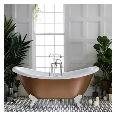 Baignoire îlot rétro - Double dos – 175 x 73 cm – Cuivre - Pieds blancs - Legend - Hudson Reed