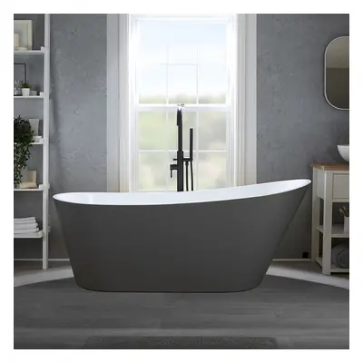 Baignoire îlot moderne – 160 x 75 cm - Gris - Trop-plein noir - Otterton - Hudson Reed