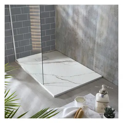 Receveur de douche - 110 x 80 cm - Effet marbre blanc - Extra Plat - Hudson Reed