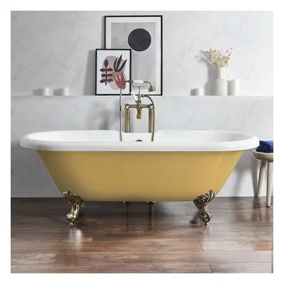 Baignoire îlot rétro - Bord roulé – 179,5 x 78,5 cm – Jaune - Pieds or brossé - Legend - Hudson 