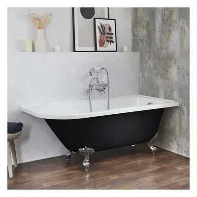 Baignoire îlot d’angle droit - Rétro – 168,5 x 75 cm – Noir - Pieds chromés - Legend - Hudson Re