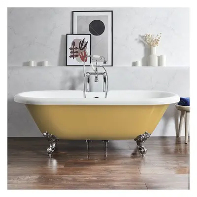 Baignoire îlot rétro - Bord roulé – 179,5 x 78,5 cm – Jaune - Pieds chromés - Legend - Hudson Re