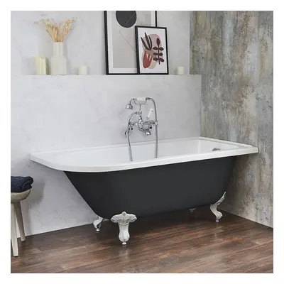 Baignoire îlot d’angle droit - Rétro – 168,5 x 75 cm – Gris - Pieds blancs - Legend - Hudson Ree