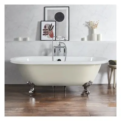 Baignoire îlot rétro - Bord roulé – 178 x 82,5 cm – Beige - Pieds chromés - Legend - Hudson Reed