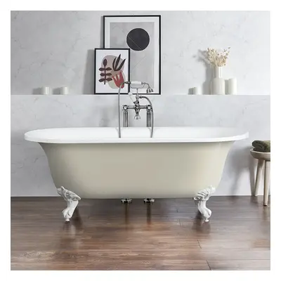 Baignoire îlot rétro - Bord roulé – 173 x 78 cm – Beige - Pieds blancs - Richmond - Hudson Reed