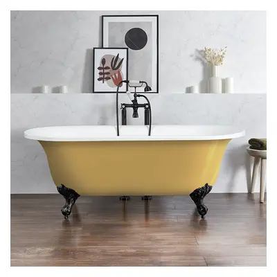 Baignoire îlot rétro - Bord roulé – 173 x 78 cm – Jaune - Pieds noirs - Richmond - Hudson Reed