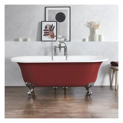 Baignoire îlot rétro - Bord roulé – 173 x 78 cm – Rouge - Pieds chromés - Richmond - Hudson Reed