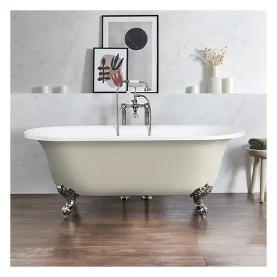 Baignoire îlot rétro - Bord roulé – 173 x 78 cm – Beige - Pieds chromés - Richmond - Hudson Reed