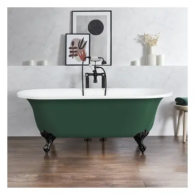 Baignoire îlot rétro - Bord roulé – 173 x 78 cm – Vert - Pieds noirs - Richmond - Hudson Reed