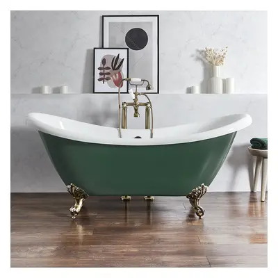 Baignoire îlot rétro - Double dos – 175 x 73 cm – Vert - Pieds or brossé - Legend - Hudson Reed