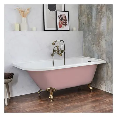 Baignoire îlot d’angle droit - Rétro – 168,5 x 75 cm – Rose - Pieds or brossé - Legend - Hudson 