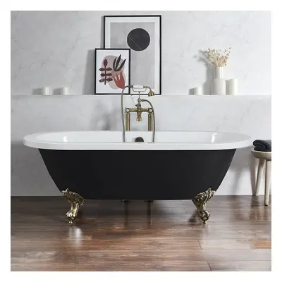 Baignoire îlot rétro - Bord roulé – 178 x 82,5 cm – Noir - Pieds or brossé - Legend - Hudson Ree