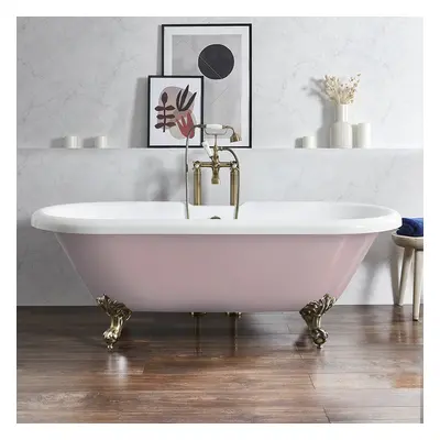 Baignoire îlot rétro - Bord roulé – 179,5 x 78,5 cm – Rose - Pieds or brossé - Legend - Hudson R