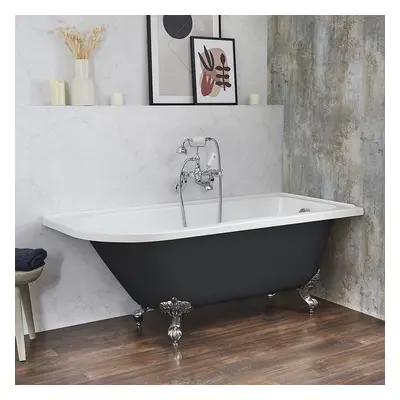 Baignoire îlot d’angle droit - Rétro – 168,5 x 75 cm – Gris - Pieds chromés - Legend - Hudson Re