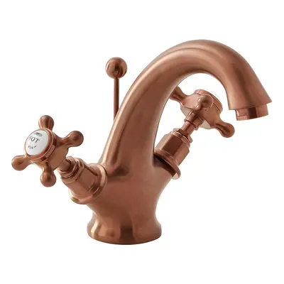 Mélangeur lavabo rétro monotrou – Commandes croisillon – Cuivre bronze satiné – Elizabeth par Hu