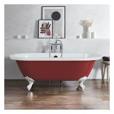 Baignoire îlot rétro - Bord roulé – 178 x 82,5 cm – Rouge - Pieds blancs - Legend - Hudson Reed