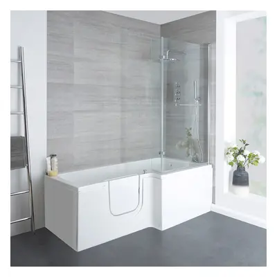 Baignoire douche à porte – 170 cm x 85 cm  –  Angle droit – Pare-baignoire chromé  – Tablier lat