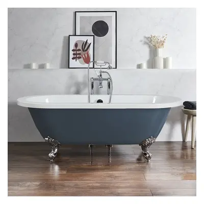 Baignoire îlot rétro - Bord roulé – 178 x 82,5 cm – Bleu - Pieds chromés - Legend - Hudson Reed