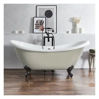 Baignoire îlot rétro - Double dos – 175 x 73 cm – Beige - Pieds noirs - Legend - Hudson Reed