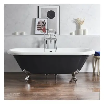 Baignoire îlot rétro - Bord roulé – 179,5 x 78,5 cm – Noir - Pieds chromés - Legend - Hudson Ree