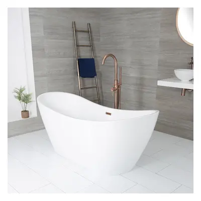 Baignoire îlot moderne ovale – Blanc – 183 cm x 71 cm – Trop-plein cuivre brossé – Otterton