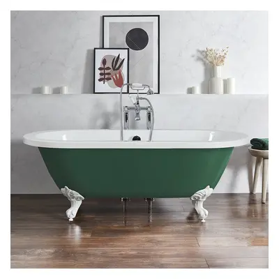 Baignoire îlot rétro - Bord roulé – 178 x 82,5 cm – Vert - Pieds blancs - Legend - Hudson Reed