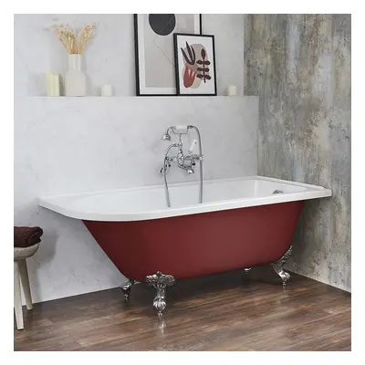 Baignoire îlot d’angle droit - Rétro – 168,5 x 75 cm – Rouge - Pieds chromés - Legend - Hudson R