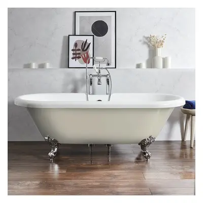 Baignoire îlot rétro - Bord roulé – 179,5 x 78,5 cm – Beige - Pieds chromés - Legend - Hudson Re