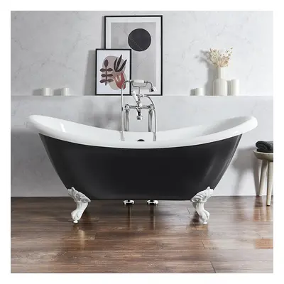 Baignoire îlot rétro - Double dos – 175 x 73 cm – Noir - Pieds blancs - Legend - Hudson Reed