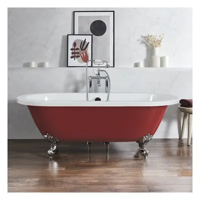 Baignoire îlot rétro - Bord roulé – 178 x 82,5 cm – Rouge - Pieds chromés - Legend - Hudson Reed