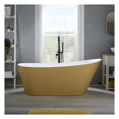 Baignoire îlot moderne – 150 x 75 cm - Jaune - Trop-plein noir - Otterton - Hudson Reed